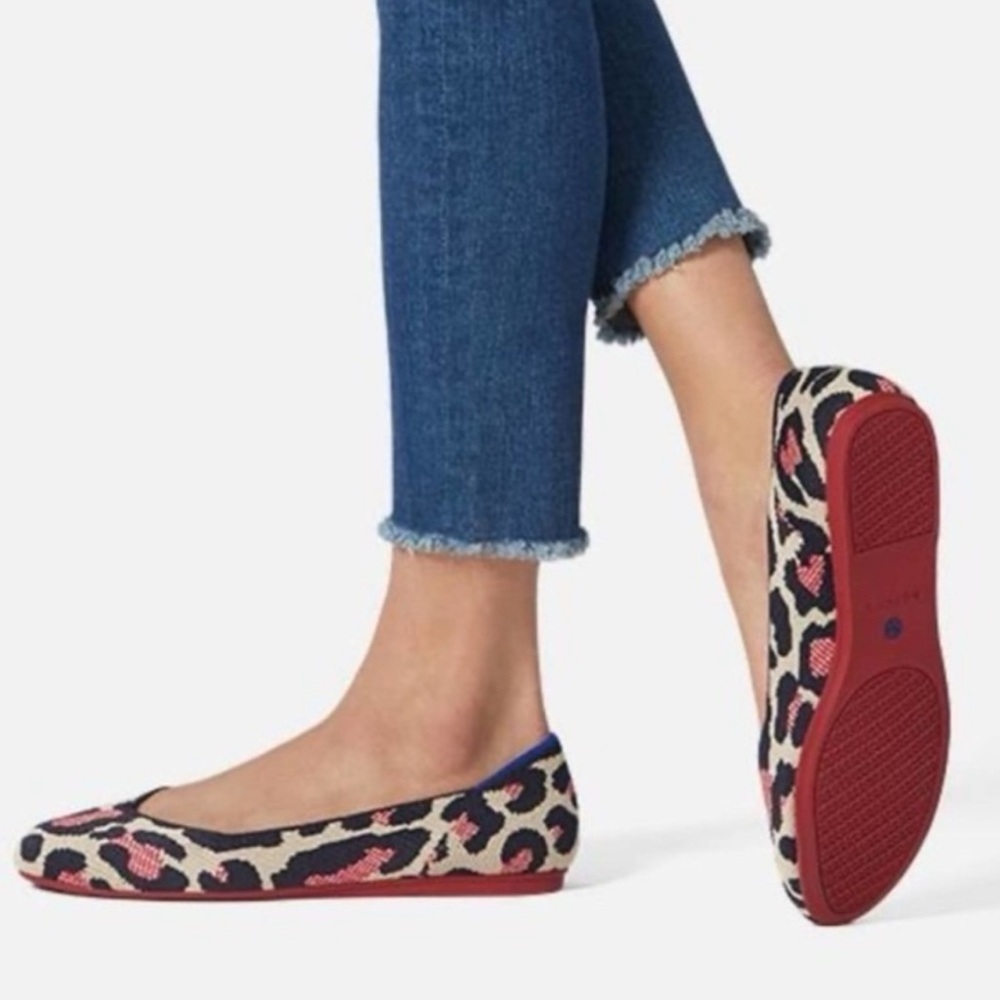 Rothy's The Flat in Red Cat Animal Spotted Print Ballet Knit Shoes Women Black - Picture 6 of 6